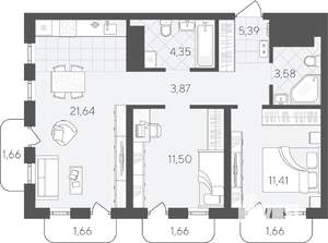 2-к квартира, вторичка, 68м2, 14/24 этаж