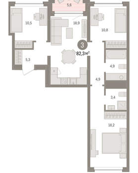 3-к квартира, вторичка, 82м2, 2/8 этаж