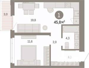 1-к квартира, вторичка, 46м2, 5/25 этаж