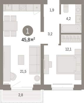 1-к квартира, вторичка, 46м2, 5/16 этаж