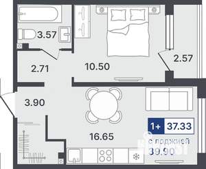 1-к квартира, строящийся дом, 37м2, 2/8 этаж
