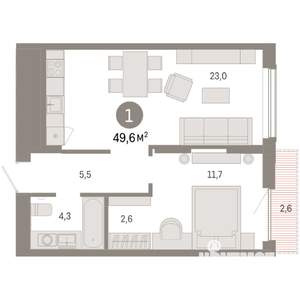 1-к квартира, вторичка, 50м2, 7/17 этаж