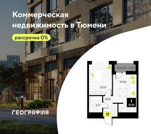 1-к квартира, сданный дом, 36м2, 14/14 этаж