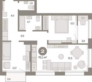2-к квартира, вторичка, 70м2, 13/17 этаж