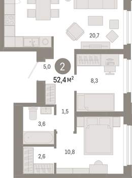2-к квартира, вторичка, 52м2, 5/25 этаж