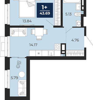 1-к квартира, вторичка, 44м2, 3/24 этаж