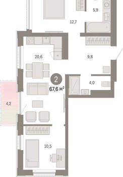 2-к квартира, вторичка, 68м2, 16/25 этаж