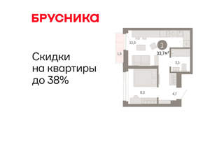 1-к квартира, вторичка, 34м2, 14/25 этаж