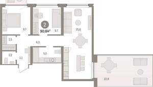 2-к квартира, вторичка, 91м2, 5/9 этаж