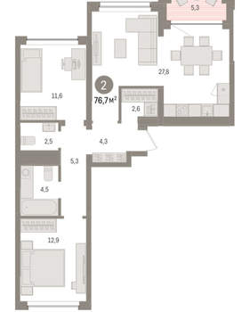 2-к квартира, вторичка, 77м2, 5/8 этаж