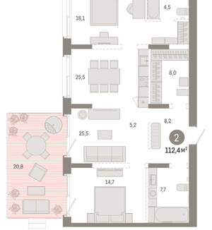 2-к квартира, вторичка, 112м2, 2/11 этаж