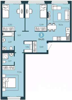 3-к квартира, сданный дом, 85м2, 2/10 этаж