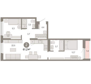2-к квартира, вторичка, 61м2, 2/17 этаж