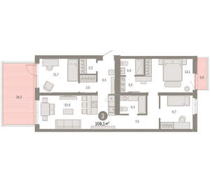 3-к квартира, вторичка, 108м2, 2/25 этаж