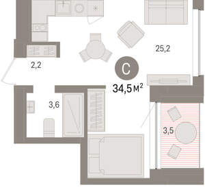 Студия квартира, вторичка, 34м2, 2/8 этаж