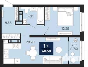 1-к квартира, вторичка, 50м2, 3/22 этаж