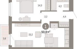 1-к квартира, вторичка, 51м2, 11/16 этаж