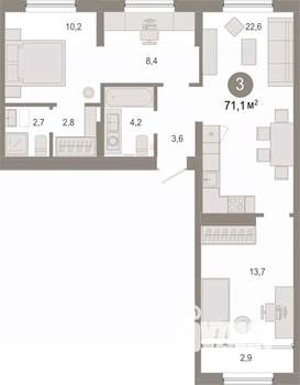 3-к квартира, вторичка, 71м2, 9/9 этаж