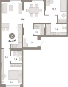 2-к квартира, вторичка, 82м2, 3/17 этаж