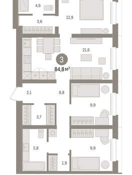3-к квартира, вторичка, 85м2, 2/16 этаж