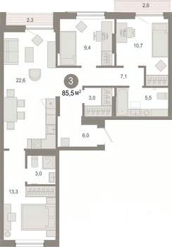 3-к квартира, вторичка, 85м2, 8/9 этаж
