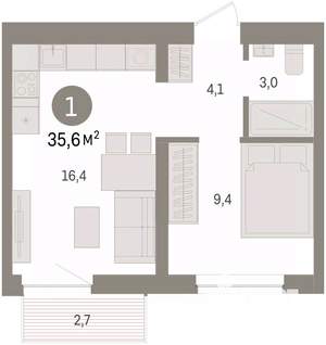 1-к квартира, вторичка, 36м2, 7/9 этаж