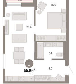 1-к квартира, вторичка, 56м2, 11/17 этаж