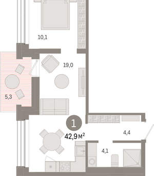 1-к квартира, вторичка, 43м2, 7/8 этаж