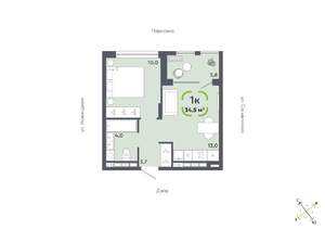 1-к квартира, вторичка, 35м2, 10/16 этаж