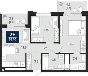 2-к квартира, вторичка, 55м2, 14/16 этаж