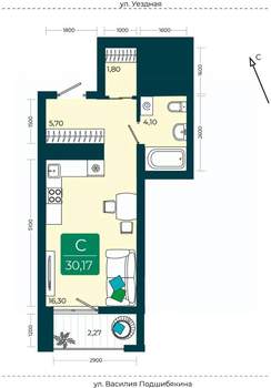 Студия квартира, сданный дом, 30м2, 20/23 этаж