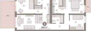3-к квартира, вторичка, 108м2, 2/25 этаж