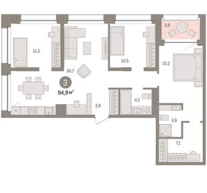 3-к квартира, вторичка, 95м2, 2/8 этаж