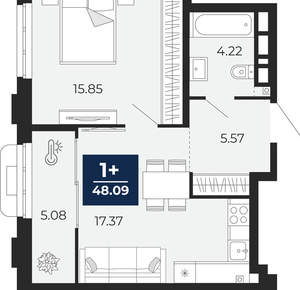 1-к квартира, вторичка, 48м2, 3/24 этаж
