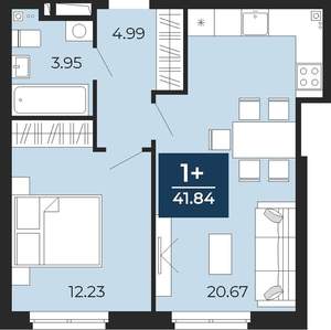 1-к квартира, вторичка, 42м2, 22/24 этаж