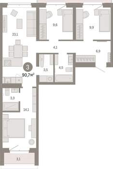 3-к квартира, вторичка, 91м2, 3/11 этаж