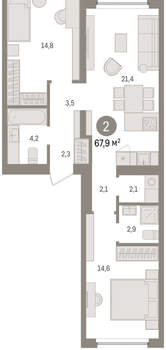 2-к квартира, вторичка, 68м2, 5/16 этаж