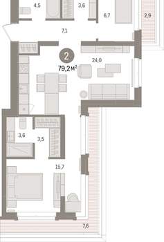2-к квартира, вторичка, 79м2, 6/16 этаж