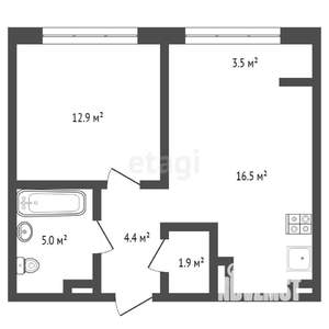 1-к квартира, строящийся дом, 44м2, 3/25 этаж