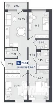3-к квартира, строящийся дом, 80м2, 2/8 этаж