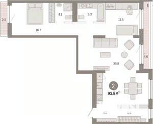 2-к квартира, вторичка, 94м2, 6/7 этаж