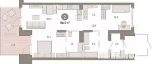 2-к квартира, вторичка, 97м2, 1/8 этаж