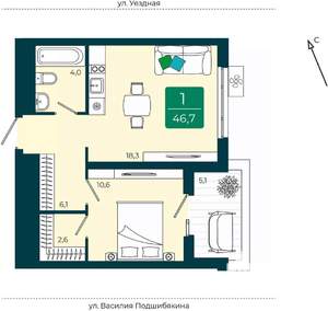 1-к квартира, вторичка, 47м2, 3/16 этаж