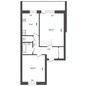 2-к квартира, вторичка, 50м2, 5/5 этаж