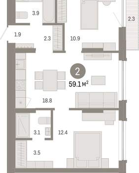 2-к квартира, вторичка, 59м2, 2/8 этаж