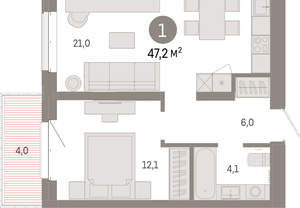 1-к квартира, вторичка, 47м2, 3/11 этаж