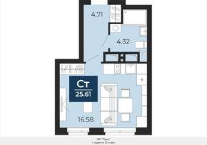 Студия квартира, сданный дом, 26м2, 23/24 этаж
