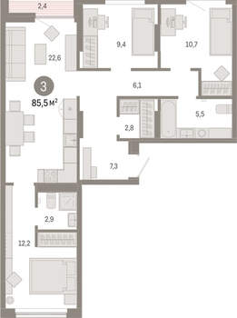 3-к квартира, вторичка, 86м2, 4/17 этаж