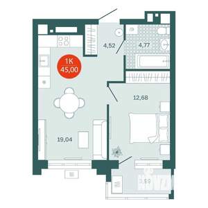 1-к квартира, вторичка, 45м2, 10/24 этаж